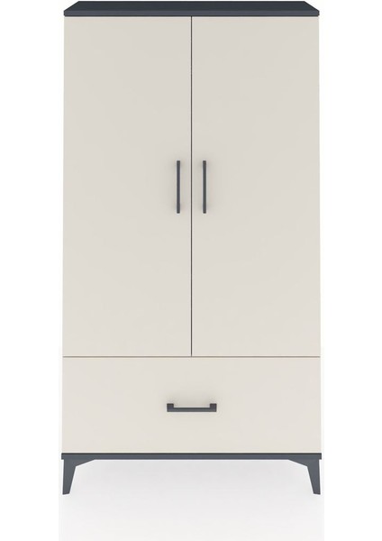 Arges Dolap 2 Raflı Tek Çekmeceli Tek Askılı 88X30X163 Antrasit-Aytaşı
