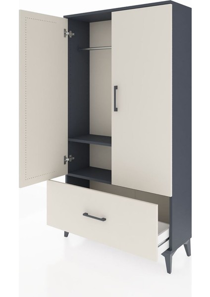 Arges Dolap 2 Raflı Tek Çekmeceli Tek Askılı 88X30X163 Antrasit-Aytaşı fırsatları