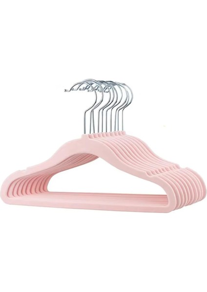 Adet Çocuk Bebek Askısı, Kadife Kaymaz Sağlam Askısı, 360 Derece Döner Kancalı Gömlek Tshirt Mont Askı (Pembe)