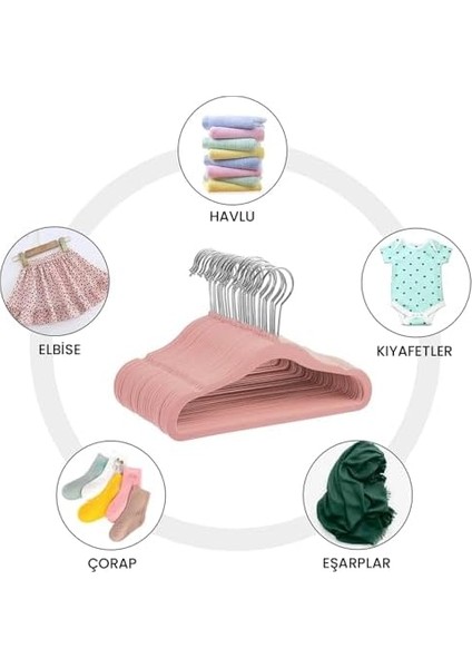 Adet Çocuk Bebek Askısı, Kadife Kaymaz Sağlam Askısı, 360 Derece Döner Kancalı Gömlek Tshirt Mont Askı (Pembe) modelleri