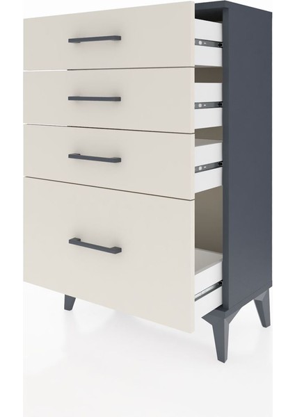 Arges Komodin 4 Çekmeceli 60X30X96 Antrasit-Aytaşı fırsatları