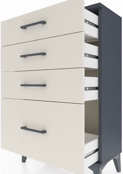 Arges Komodin 4 Çekmeceli 60X30X96 Antrasit-Aytaşı indirimleri