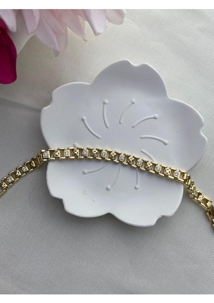 Çelik Altın Renk Zirkon Taş Bileklik