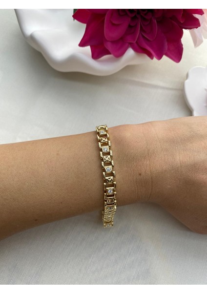 Çelik Altın Renk Zirkon Taş Bileklik modelleri