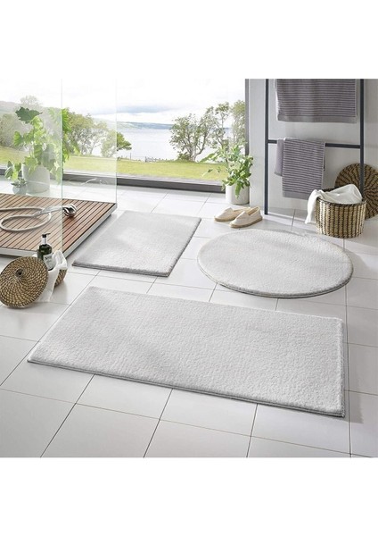 3'lü Banyo Paspası Halısı Peluş Halı Klozet Takımı Beyaz 50X90/50X60/50X50 Yuvarlak