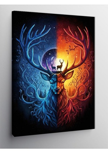 Kanvas Tablo Iki Renkli Geyik Portresi, 50 x 70