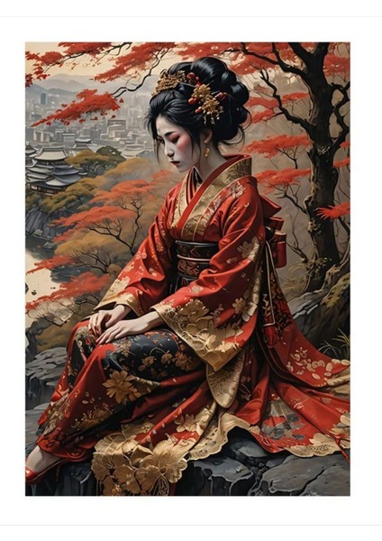 Japon Kadın Hediyelik Ahşap Tablo, 50CM x 70CM