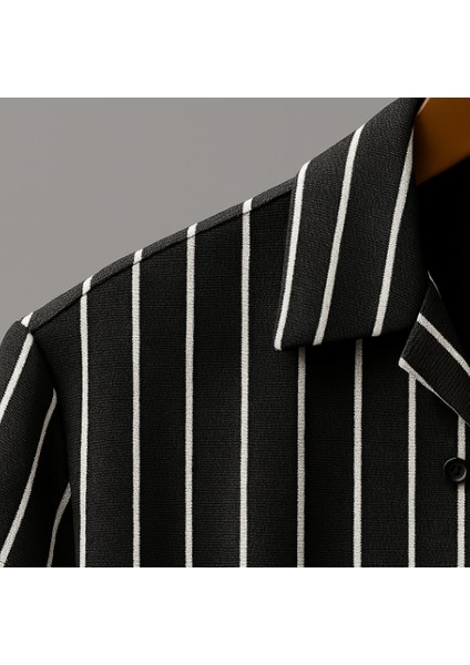 Erkek Kısa Kollu Beyaz Çizgi Desenli Örme Kumaş Pamuklu Gömlek fiyatları