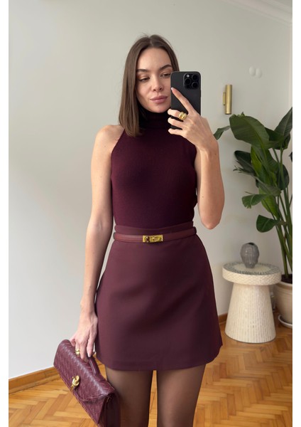 Mini Klasik Düz Marka Etek- Bordo fırsatları