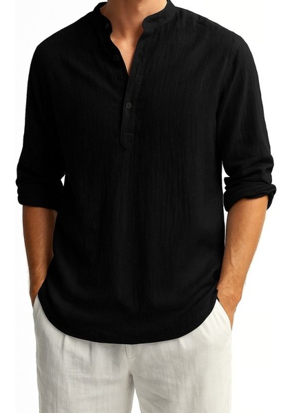 Erkek Uzun Kollu Hakim Yaka Düğmeli Erkek Müslim Gömlek modelleri