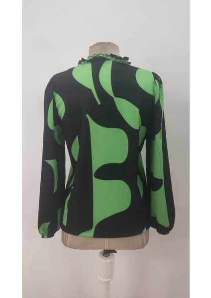 Kadın Uzun Kollu V Yakalı Desenli Modal Bluz