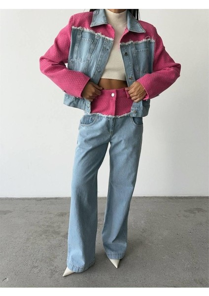 Parçalı Kot Ceket - Pantolon Takım - Fuşya fiyatları