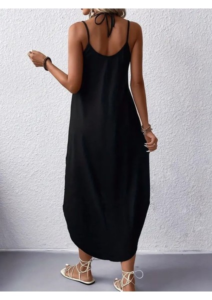 Kadın Askılı V Yakalı Desenli Uzun Viskon Elbise fiyatları