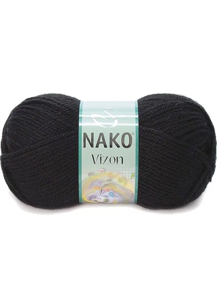 1 Adet Vizon Premium Akrilik El Örgü Ipi Yünü Renk NO:217 Siyah