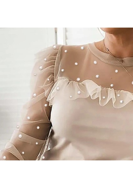 Kadın Uzun Kollu Kol ve Yaka Tül ve Inci Detay Viskon Bluz fiyatları