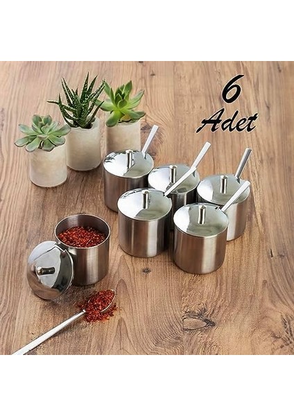 6 Lı Paslanmaz Çelik Çay Kaşıklı Kapaklı Metal Şekerlik Masaüstü Takımı fiyatları