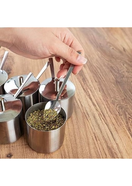 6 Lı Paslanmaz Çelik Çay Kaşıklı Kapaklı Metal Şekerlik Masaüstü Takımı modelleri