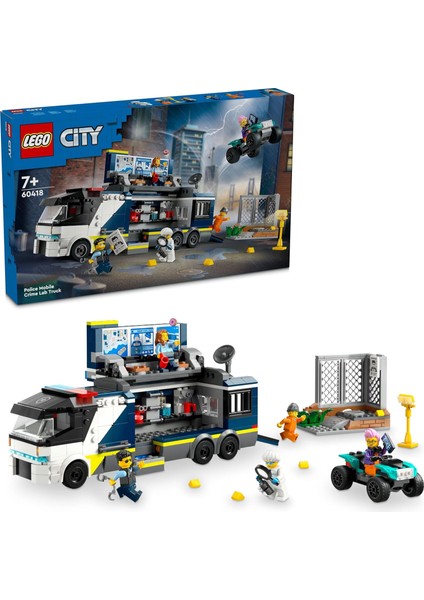 City Mobil Suç Laboratuvarı Kamyonu 60418-7 Yaş ve Üstü Kız ve Erkek Çocuklar Için 2, 1 Bilim Insanı, 2 Suçlu Figürü ve Motosiklet Içeren Oyuncak Seti, Hediye Fikri (674 Parça)