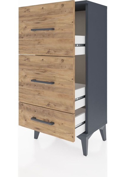 Arges Komodin 3 Çekmeceli 44X30X96 Antrasit-Çam fırsatları