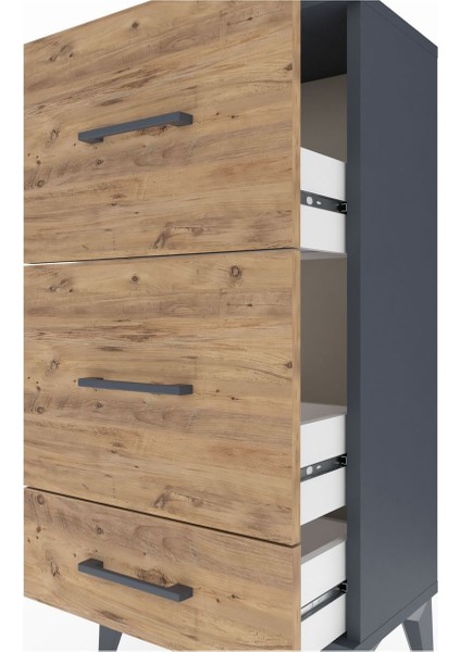 Arges Komodin 3 Çekmeceli 44X30X96 Antrasit-Çam indirimleri