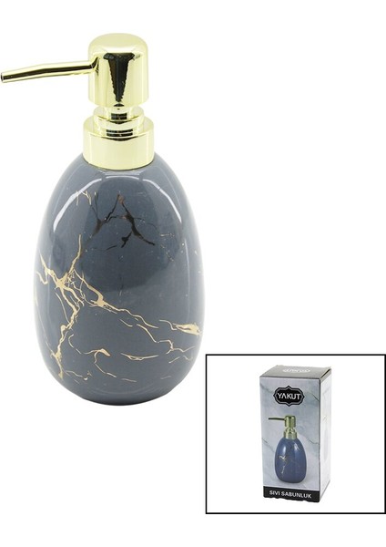 Dikey Tombul Gri Mermer Desen Seramik Sıvı Sabunluk Gold Kapak (5067)