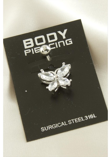 Kelebek Zirkon Taşlı Çelik Piercing 1 Adet