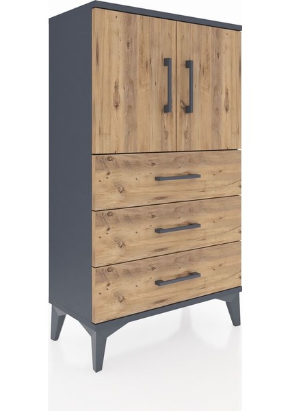 Arges Komodin 2 Raflı 3 Çekmeceli 2 Kapaklı 60X30X106 Antrasit-Çam modelleri