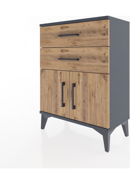 Arges Komodin Tek Raflı 2 Çekmeceli 2 Kapaklı 60X30X80 Antrasit-Çam modelleri