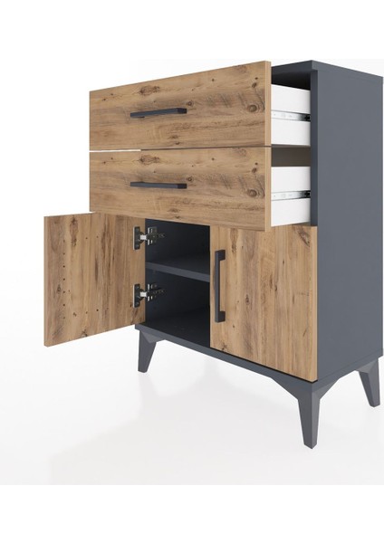 Arges Komodin Tek Raflı 2 Çekmeceli 2 Kapaklı 60X30X80 Antrasit-Çam fırsatları