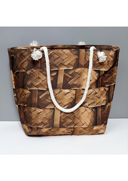 Ahşap Örme Desenli Plaj Çantası