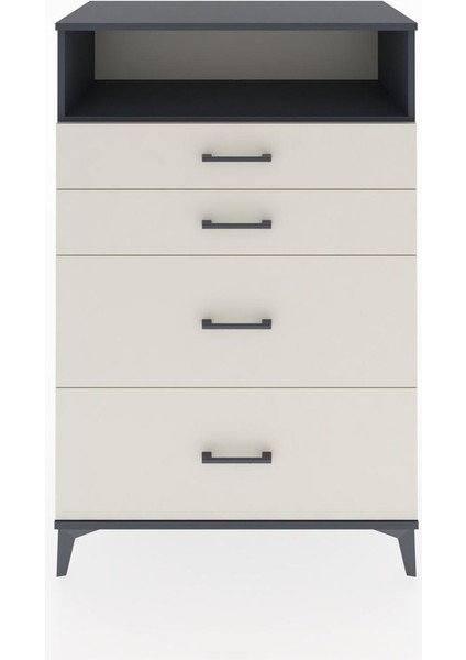 Hyperion Dolap Tek Raflı 4 Çekmeceli 88X44X134 Antrasit-Aytaşı