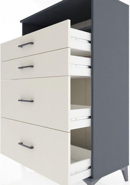 Hyperion Dolap Tek Raflı 4 Çekmeceli 88X44X134 Antrasit-Aytaşı indirimleri