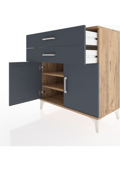Hyperion Şifonyer 2 Raflı 2 Çekmeceli 2 Kapaklı 88X44X96 Çam-Antrasit fırsatları