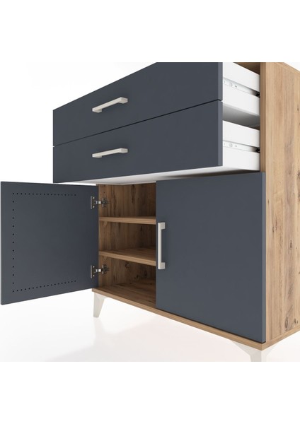 Hyperion Şifonyer 2 Raflı 2 Çekmeceli 2 Kapaklı 88X44X96 Çam-Antrasit indirimleri