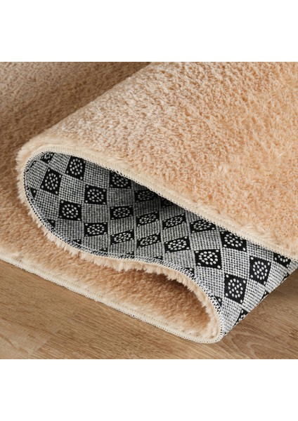 Yumuşak Bej Yuvarlak Peluş Halı, Kaymaz Taban, Oturma ve Mutfak Için fırsatları