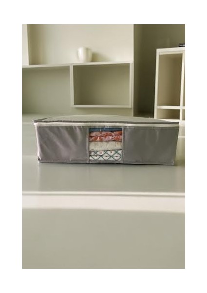 Tekstil 5 Adet Gri Pencereli Kıyafet Saklama Yatak Altı Düzenleyici Çok Amaçlı Hurç 64 x 45 x 22 cm Koyu Gri 44 x 65 fiyatları