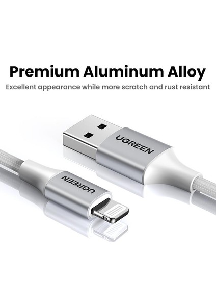 Ugreen Lıghtnıng To Usb-A Örgülü Mfi Sertifikalı Iphone Hızlı Şarj Kablosu 2 Metre Gümüş 60163 fiyatları