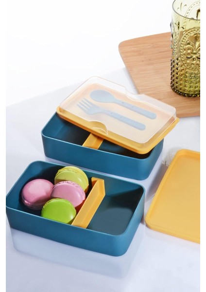 Diyarı 2 Katlı Mikrodalga Uyumlu Yemek Saklama Kabı Beslenme Kutusu Sporcu Öğrenci Okul Işyeri Sefer Tası Yeşil