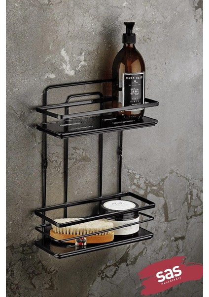 Haus Yapışkanlı Ömür Boyu Paslanmaz Ayarlanabilir Raf Düzenleyici Şampuanlık Siyah Lş-02 Ss