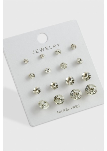 16 Adet Tek Taşlı Küpe