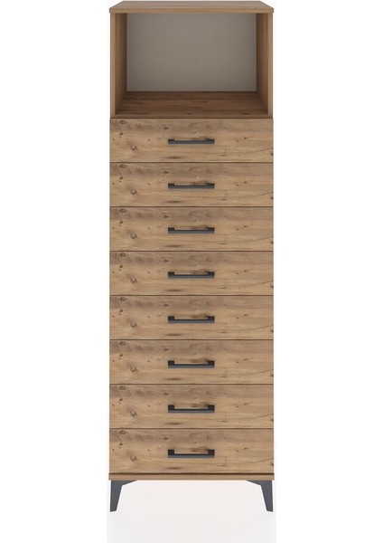 Hyperion Dolap Tek Raflı 8 Çekmeceli 60X44X182 Çam-Çam