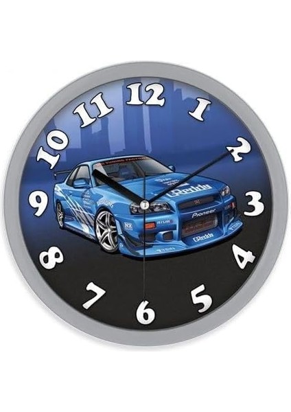 Mark Premium Serisi Araba Desenli Mavi Duvar Saati 25 cm