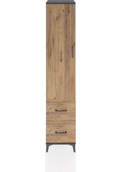 Hyperion Dolap 4 Raflı 2 Çekmeceli Tek Kapaklı 44X44X221 Antrasit-Çam