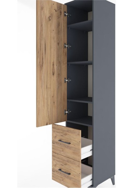 Hyperion Dolap 4 Raflı 2 Çekmeceli Tek Kapaklı 44X44X221 Antrasit-Çam indirimleri