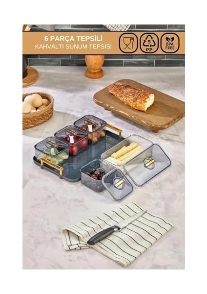 Tepsili Lüx 5 Bölmeli 6 Parça Kahvaltılık Seti, Şık ve Fonksiyonel Akrilik Tepsili Lüks 5 Bölmeli Kahvaltılık Seti - Kahvaltı Keyfinizi Artırın! fiyatları