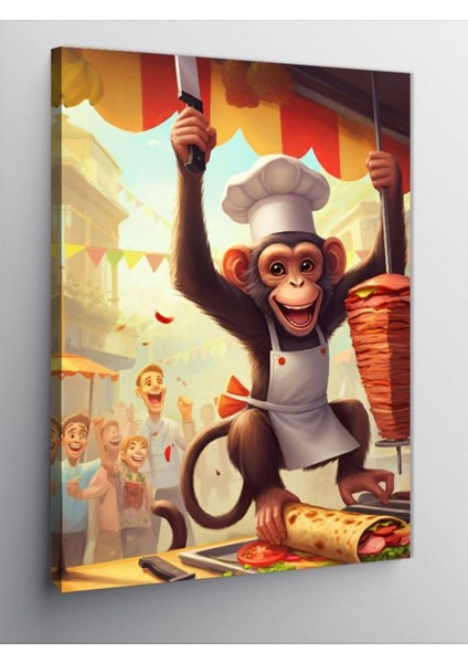 Kanvas Tablo Maymun Döner Şefi 100 x 140 CNVSDKEY-125718-100-140