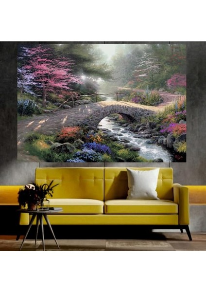 Köprü ve Nehir Manzaralı Sanatsal Dekoratif Duvar Tablosu (70X100 Cm)