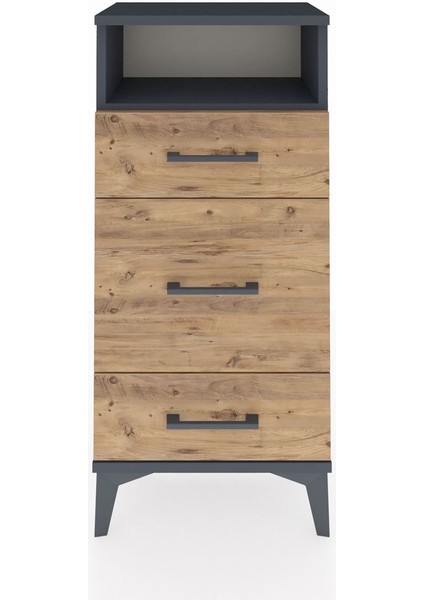 Arges Komodin Tek Raflı 3 Çekmeceli 44X30X96 Antrasit-Çam