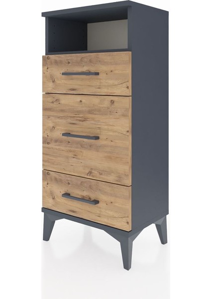 Arges Komodin Tek Raflı 3 Çekmeceli 44X30X96 Antrasit-Çam modelleri