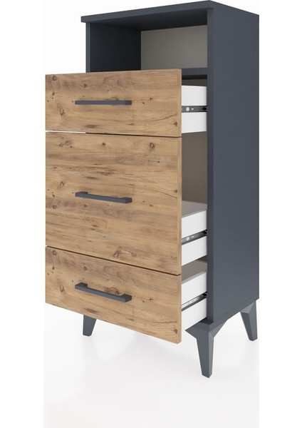 Arges Komodin Tek Raflı 3 Çekmeceli 44X30X96 Antrasit-Çam fırsatları